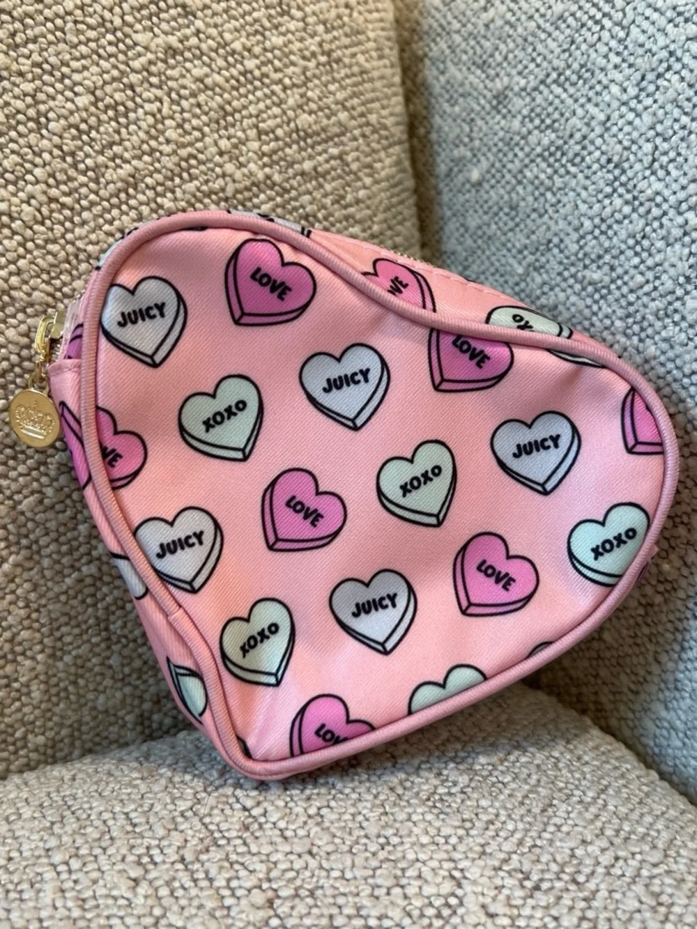 Juicy Couture Pink Heart Print Triangle Cosmetic Bag